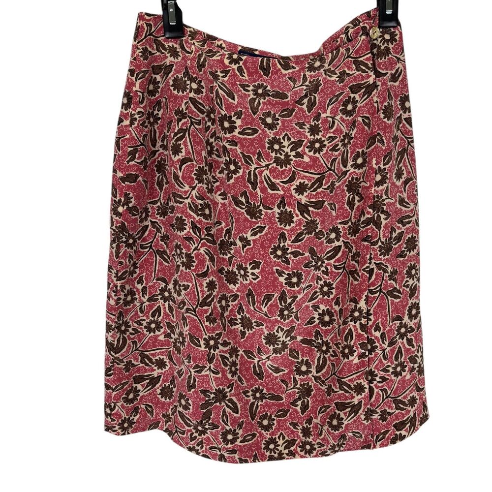 Charter Club Silk Pink Brown Floral Wrap Skirt Women’s 10